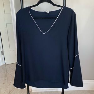Calvin Klein Navy Blue Blouse with Bell Sleeves